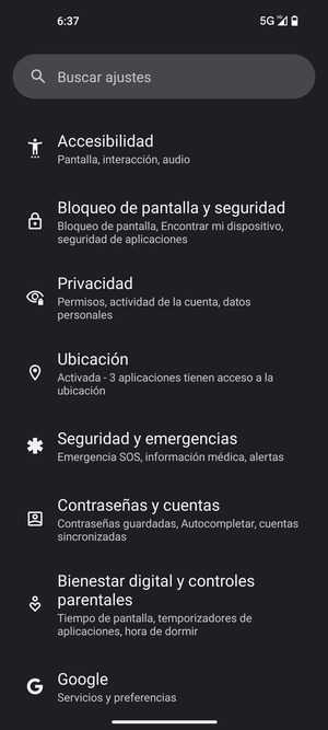 Desplácese y seleccione Ubicación
