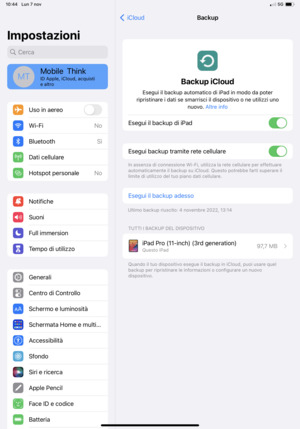 Seleziona Esegui backup adesso