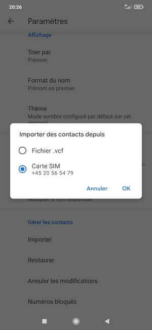 Sélectionnez Carte SIM puis OK