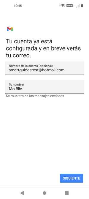 Déle a su cuenta un nombre y escriba su nombre. Seleccione SIGUIENTE