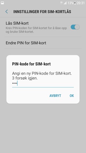Skriv inn Ny PIN-kode for SIM-kort og velg OK