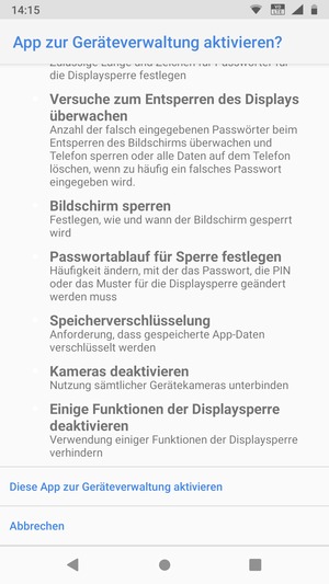 Scrollen Sie und wählen Sie Diese App zur Geräteverwaltung aktivieren