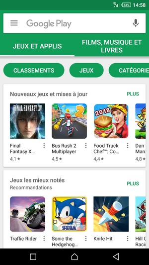 Sélectionnez la barre de Recherche