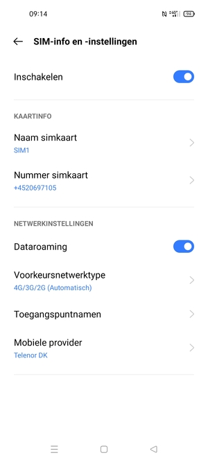 Schakel Dataroaming in of uit