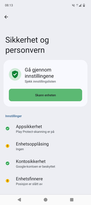 For å aktivere skjermlåsen, gå til Sikkerhet og personvern-menyen og velg Enhetsopplåsning