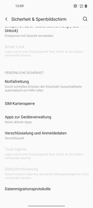 Scrollen Sie und wählen Sie SIM-Kartensperre