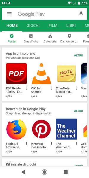 Seleziona la barra di ricerca