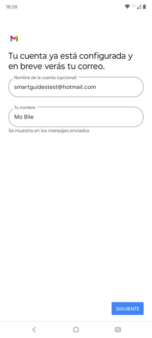 Déle a su cuenta un nombre y escriba su nombre. Seleccione SIGUIENTE