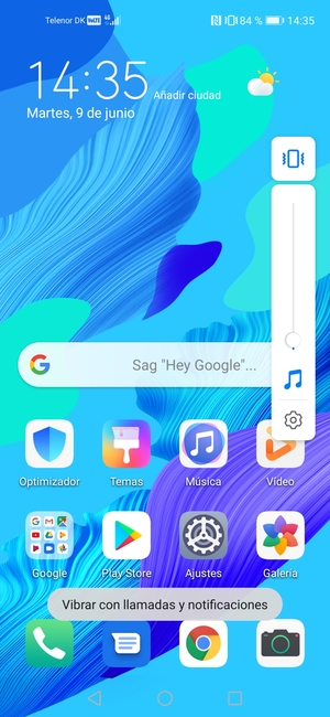 Seleccione Vibración para cambiar al modo silencio