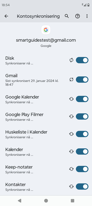 Dine kontakter fra Google vil synkroniseres til telefonen din