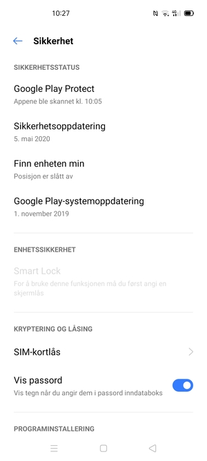Bla til og velg  SIM-kortlås