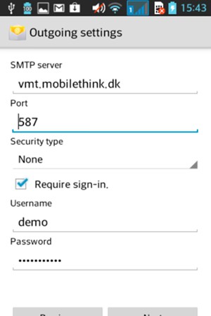 Enter Outgoing server address