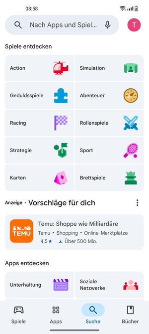 Wählen Sie die Suchleiste