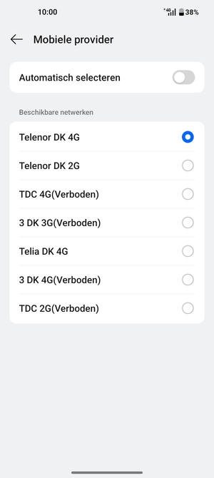 Selecteer een netwerkoperator uit de lijst