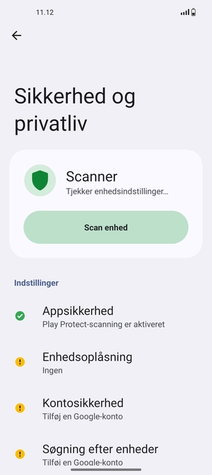 For at aktivere din skærmlås, gå til menuen Sikkerhed og privatliv og vælg Enhedsoplåsning
