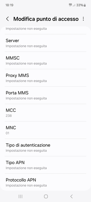 Scorri verso il basso e inserisci le informazioni degli MMS