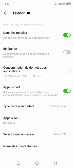 Sélectionnez Type de réseau préféré