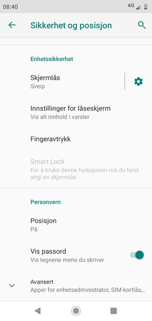 Bla til og velg Avansert