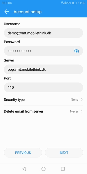 Enter Username and Incoming server address. Select NEXT