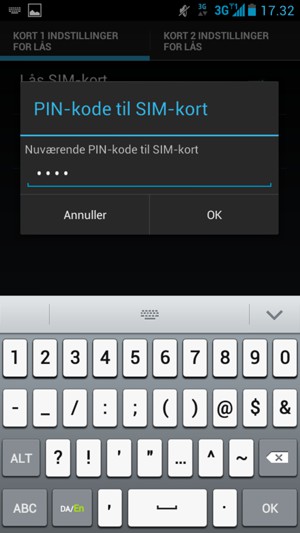 Indtast din Nuværende PIN-kode til SIM-kort og vælg OK