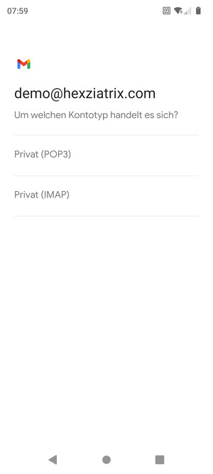 Wählen Sie Privat (POP3) oder Privat (IMAP)