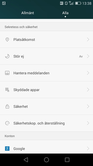 Scrolla till och välj Säkerhet