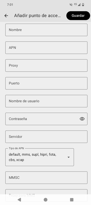 Desplácese y seleccione Tipo de APN