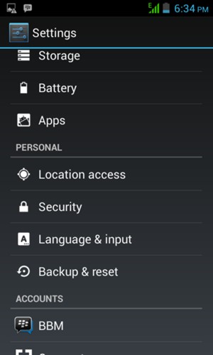 Scroll to and select Security