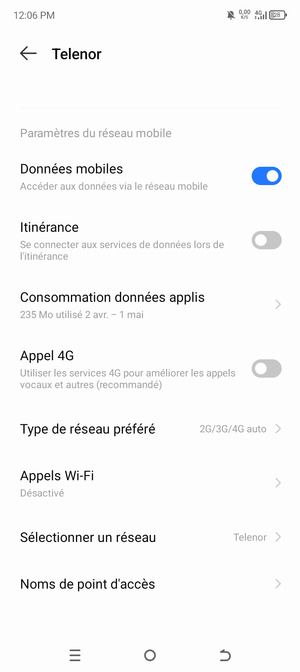 Faites défiler et sélectionnez Type de réseau préféré