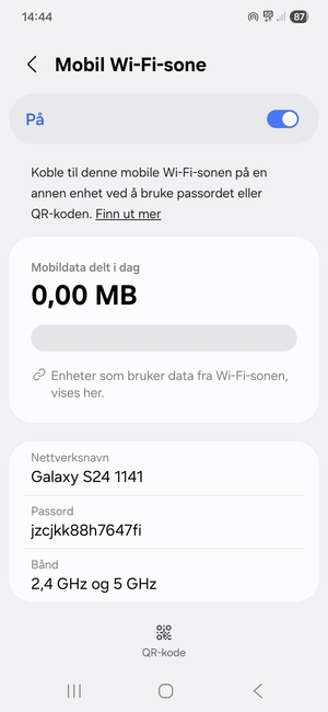 Telefonen din er konfigurert for bruk som et modem