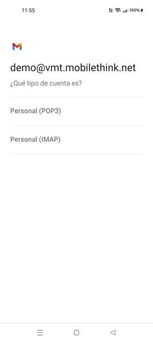 Seleccione Personal (POP3) o Personal (IMAP)