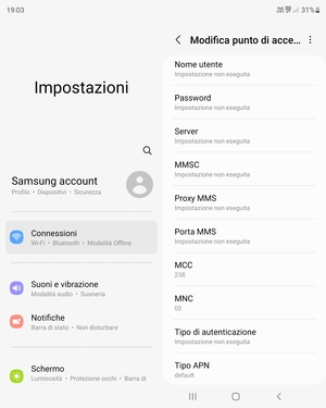 Scorri verso il basso e inserisci le informazioni di internet