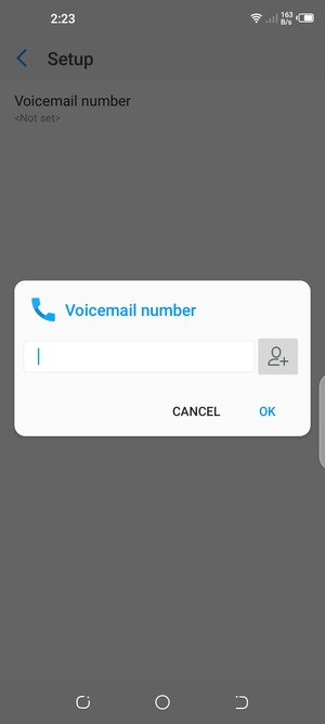 Enter the Voicemail number and select OK