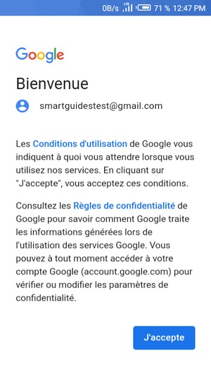 Sélectionnez J'accepte