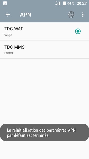 Votre téléphone va être réinitialisé avec les paramètres Internet et MMS par défaut