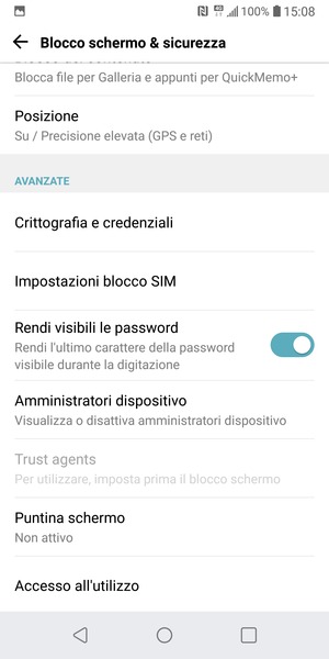 Per cambiare il PIN della scheda SIM, torna al menu Blocco schermo & sicurezza e seleziona Impostazioni blocco SIM