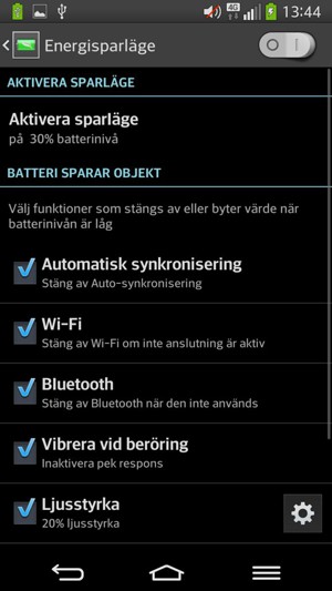 Kryssa i alla rutor och aktivera Energisparläge