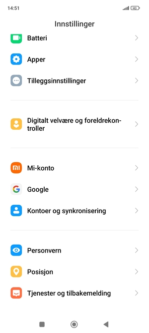 Bla til og velg Kontoer og synkronisering
