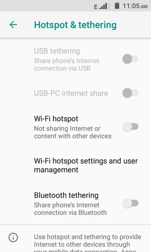 Select Wi-Fi hotspot settings and user management