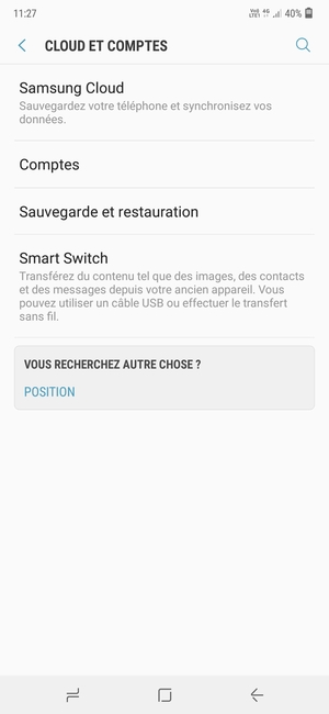Retournez au menu Cloud et comptes et sélectionnez Comptes