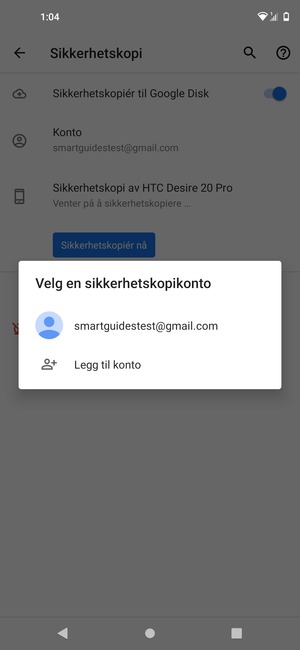 Velg sikkerhetskopi-kontoen din