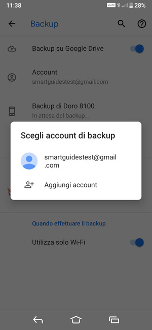 Seleziona il tuo account di backup