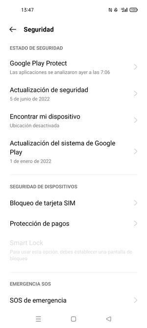 Desplácese y seleccione  Bloqueo de tarjeta SIM