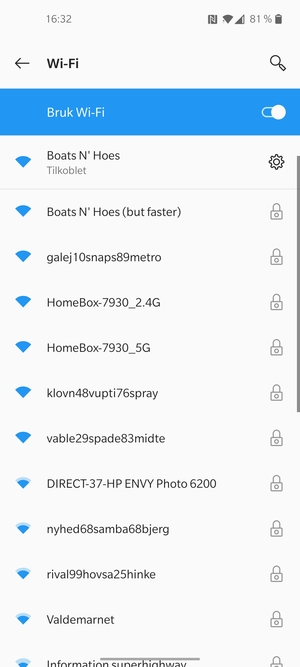 Du er nå koblet til Wi-Fi-nettverket