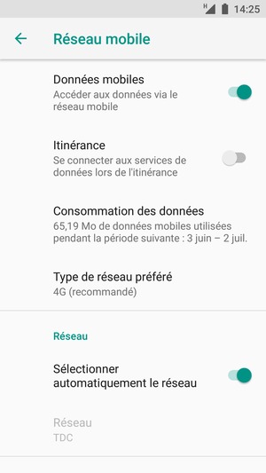 Désactiver le Sélectionner automatiquement le réseau