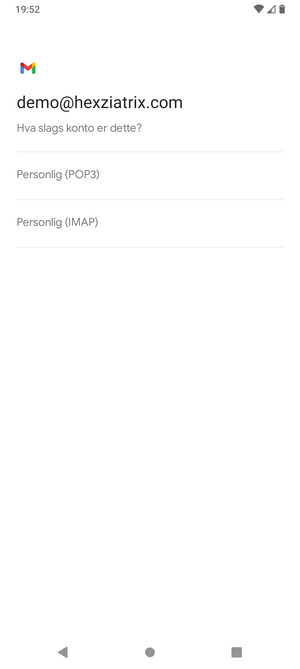 Velg Personlig (POP3) eller Personlig (IMAP)