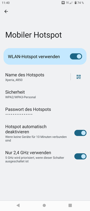 Ihr Handy ist jetzt für die Verwendung als Modem eingerichtet