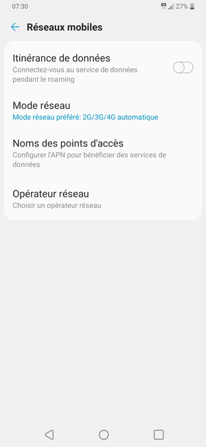 Pour changer de réseau en cas de problèmes de réseau, sélectionnez Opérateur réseau