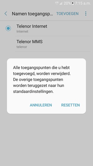 Selecteer RESETTEN