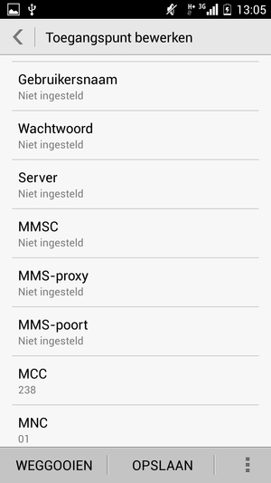 Scroll naar beneden en voer mms-gegevens in